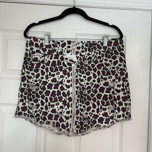 En‎ Crème Purple Cheetah Print Zip Front Skirt Size Large